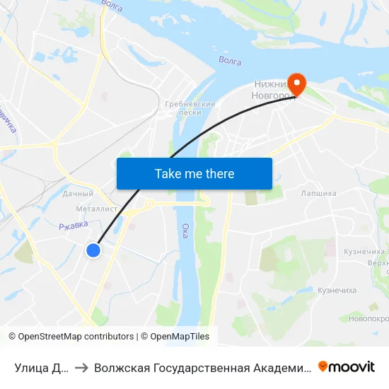 Улица Дружбы to Волжская Государственная Академия Водного Транспорта map