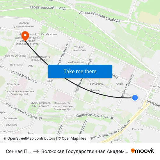 Сенная Площадь to Волжская Государственная Академия Водного Транспорта map