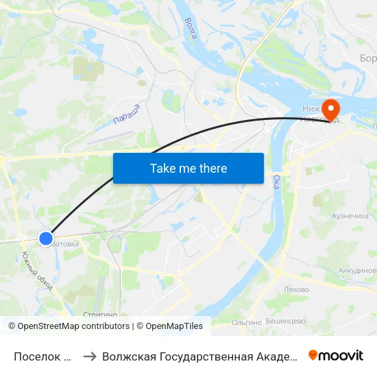 Поселок Ивановка to Волжская Государственная Академия Водного Транспорта map