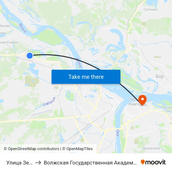 Улица Землячки to Волжская Государственная Академия Водного Транспорта map
