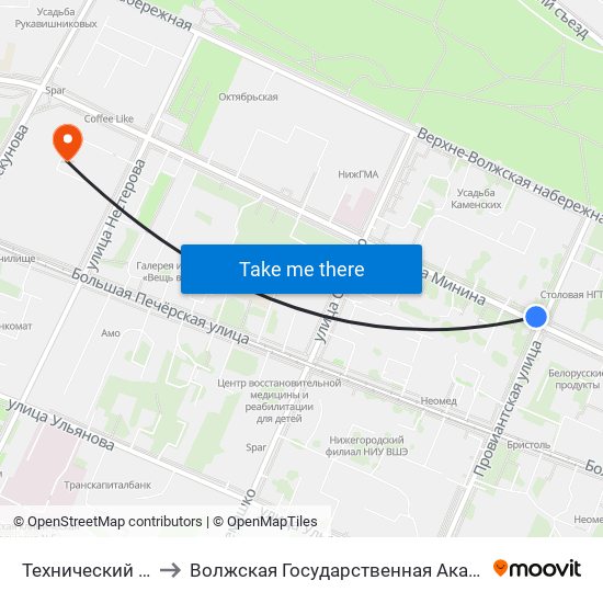 Технический Университет to Волжская Государственная Академия Водного Транспорта map