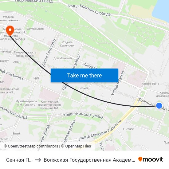 Сенная Площадь to Волжская Государственная Академия Водного Транспорта map