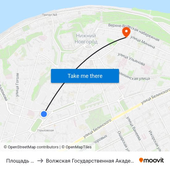 Площадь Горького to Волжская Государственная Академия Водного Транспорта map