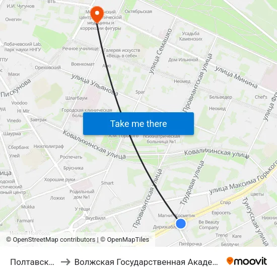 Полтавская Улица to Волжская Государственная Академия Водного Транспорта map