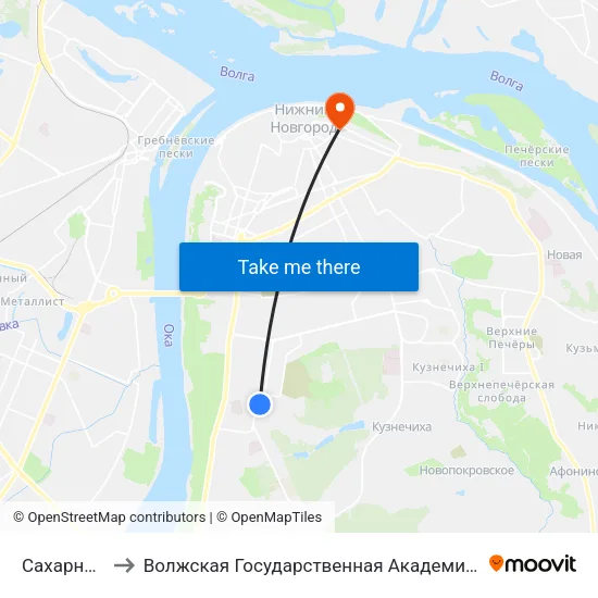 Сахарный Дол to Волжская Государственная Академия Водного Транспорта map