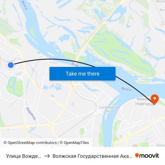 Улица Вождей Революции to Волжская Государственная Академия Водного Транспорта map