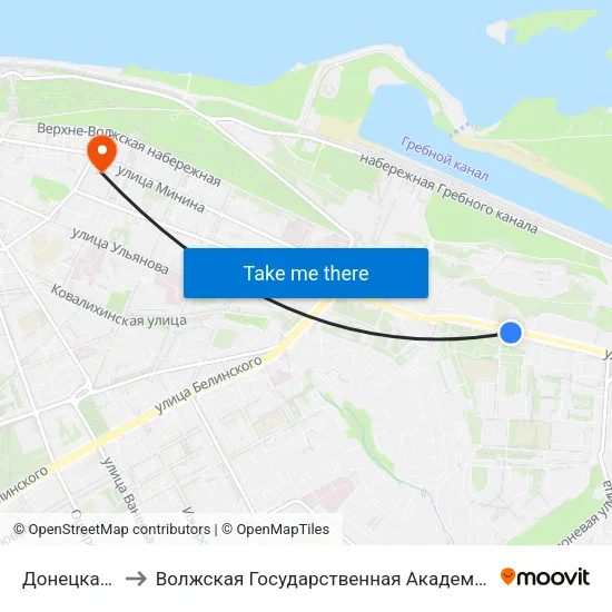 Донецкая Улица to Волжская Государственная Академия Водного Транспорта map