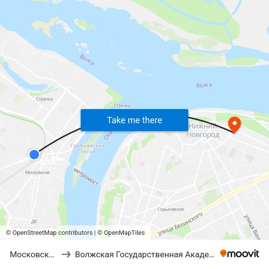 Московский Вокзал to Волжская Государственная Академия Водного Транспорта map