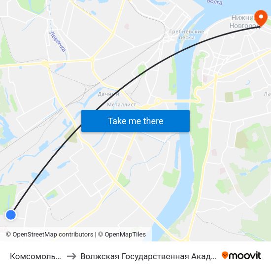 Комсомольская Улица to Волжская Государственная Академия Водного Транспорта map