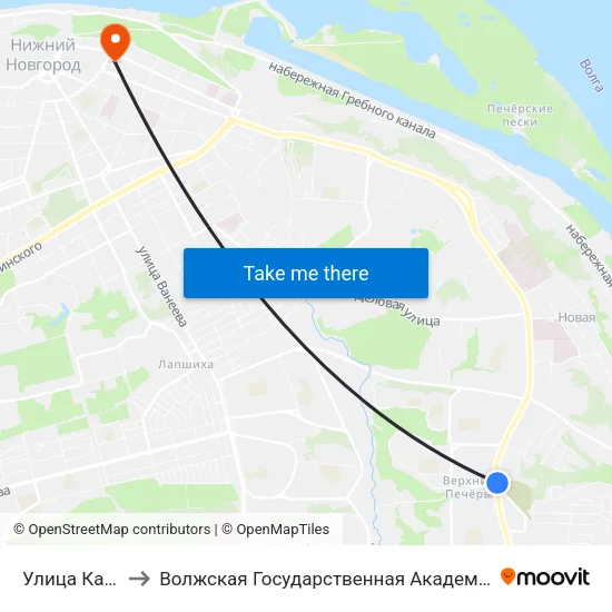 Улица Касьянова to Волжская Государственная Академия Водного Транспорта map