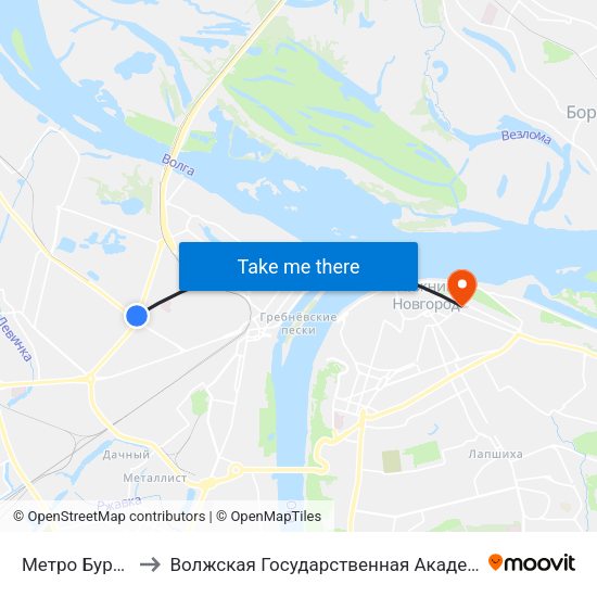 Метро Бурнаковская to Волжская Государственная Академия Водного Транспорта map