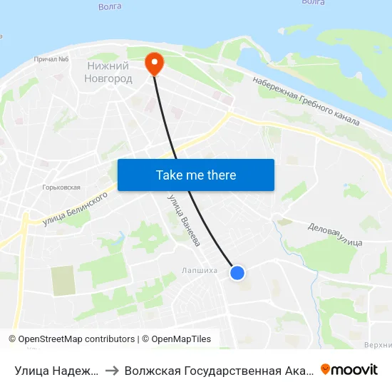 Улица Надежды Сусловой to Волжская Государственная Академия Водного Транспорта map