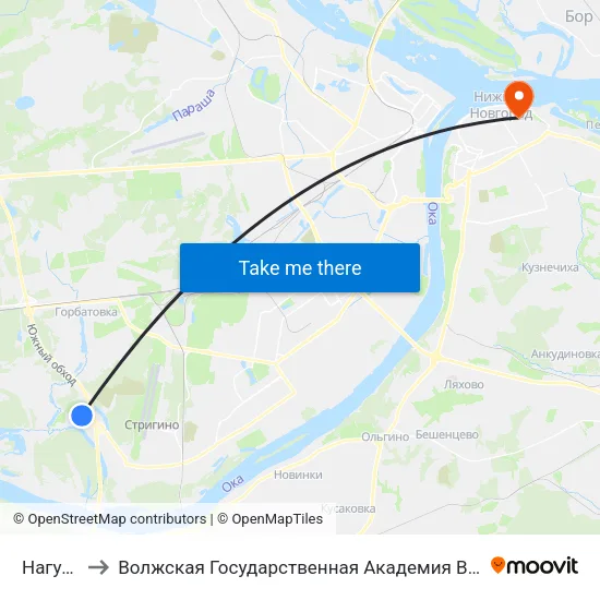 Нагулино to Волжская Государственная Академия Водного Транспорта map
