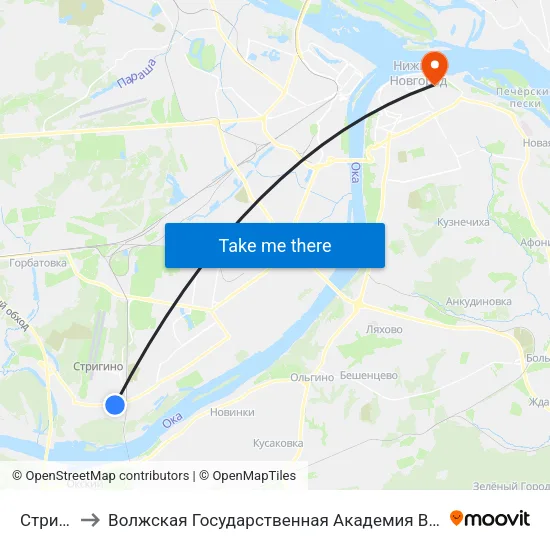 Стригино to Волжская Государственная Академия Водного Транспорта map
