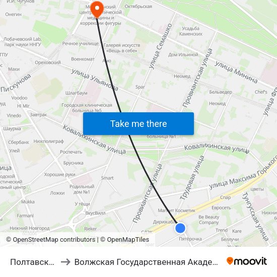 Полтавская Улица to Волжская Государственная Академия Водного Транспорта map