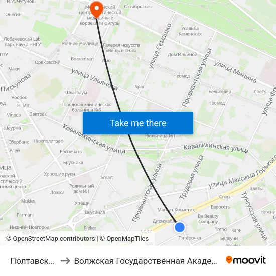 Полтавская Улица to Волжская Государственная Академия Водного Транспорта map