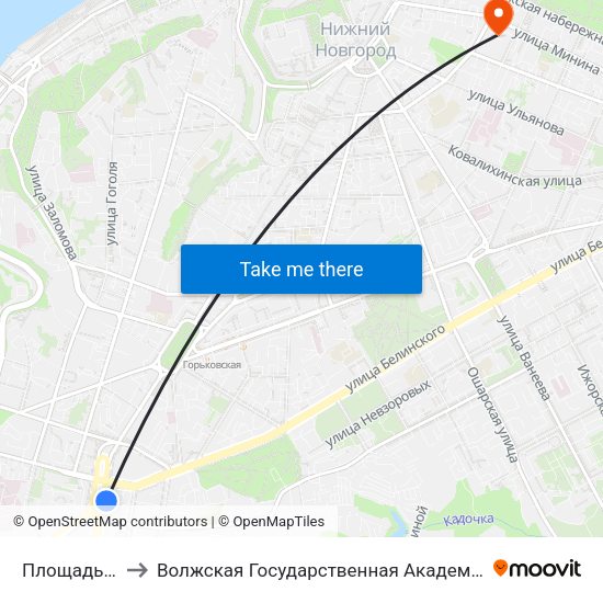 Площадь Лядова to Волжская Государственная Академия Водного Транспорта map