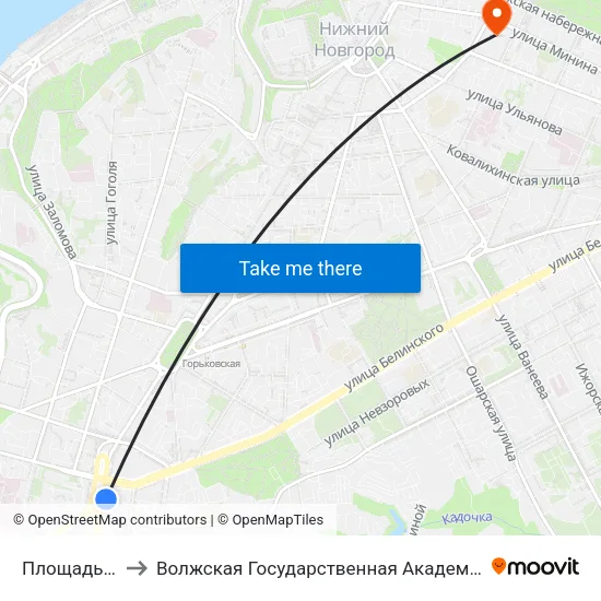 Площадь Лядова to Волжская Государственная Академия Водного Транспорта map