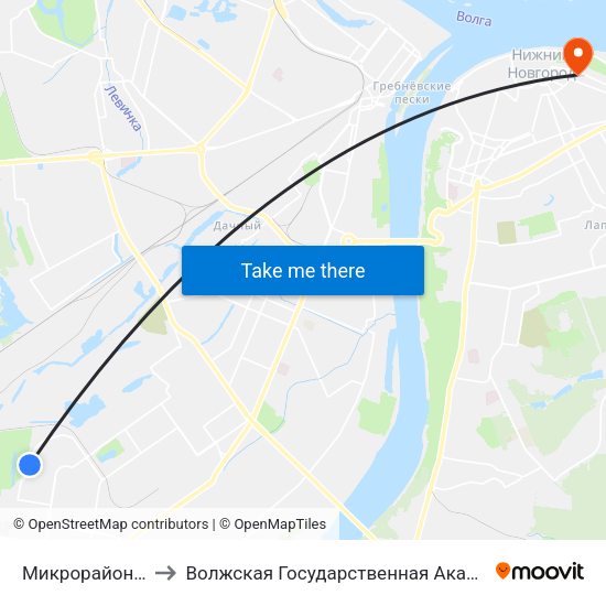 Микрорайон Соцгород-2 to Волжская Государственная Академия Водного Транспорта map