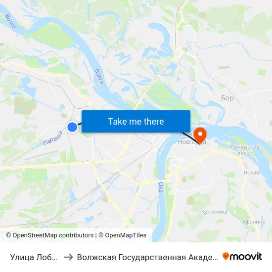 Улица Лобачевского to Волжская Государственная Академия Водного Транспорта map