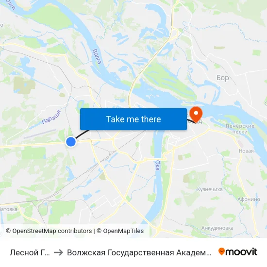 Лесной Городок to Волжская Государственная Академия Водного Транспорта map