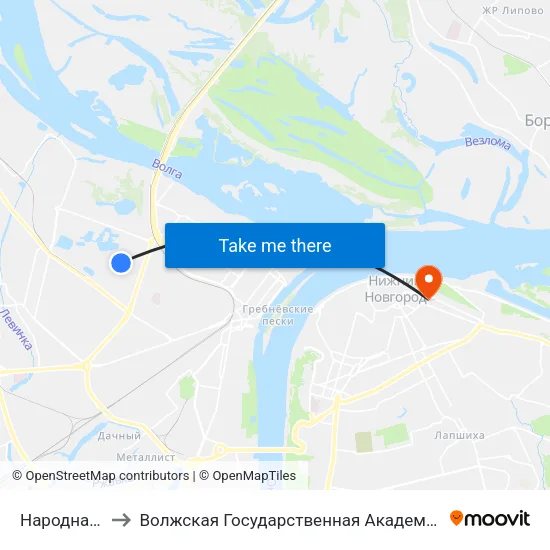 Народная Улица to Волжская Государственная Академия Водного Транспорта map