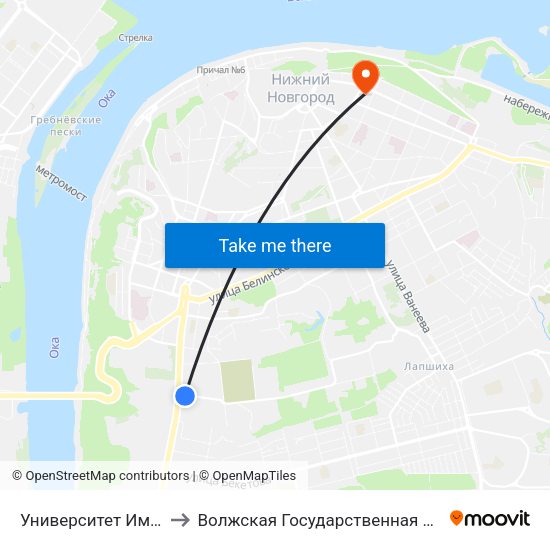 Университет Имени Лобачевского to Волжская Государственная Академия Водного Транспорта map