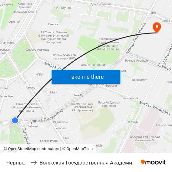 Чёрный Пруд to Волжская Государственная Академия Водного Транспорта map