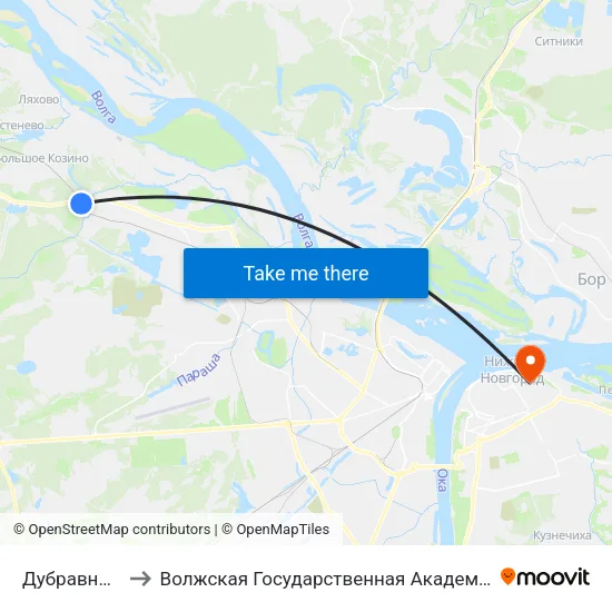 Дубравная Улица to Волжская Государственная Академия Водного Транспорта map