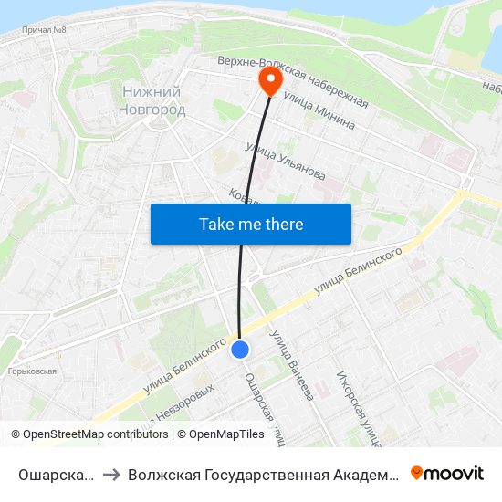 Ошарская Улица to Волжская Государственная Академия Водного Транспорта map