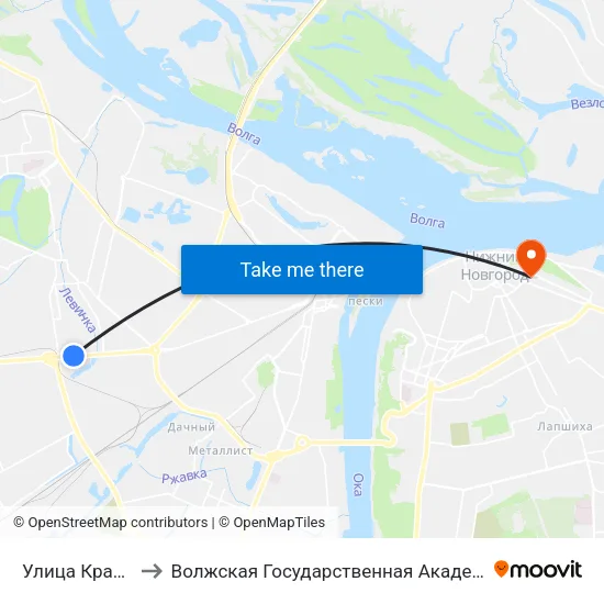 Улица Красных Зорь to Волжская Государственная Академия Водного Транспорта map