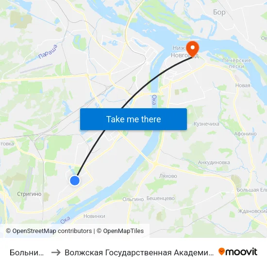 Больница №40 to Волжская Государственная Академия Водного Транспорта map