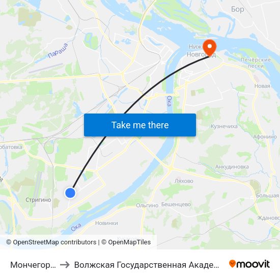 Мончегорская Ул. to Волжская Государственная Академия Водного Транспорта map