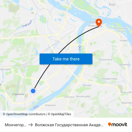 Мончегорская Ул. to Волжская Государственная Академия Водного Транспорта map
