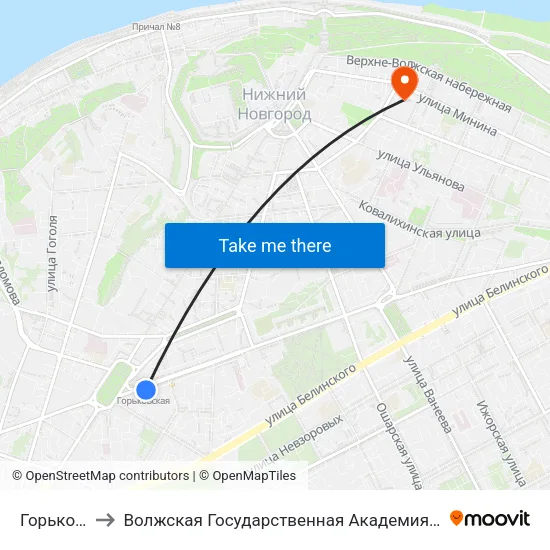 Горьковская to Волжская Государственная Академия Водного Транспорта map