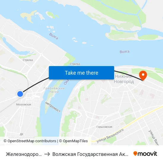 Железнодорожный Вокзал to Волжская Государственная Академия Водного Транспорта map