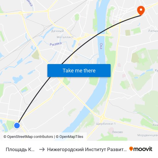 Площадь Киселёва to Нижегородский Институт Развития Образования map