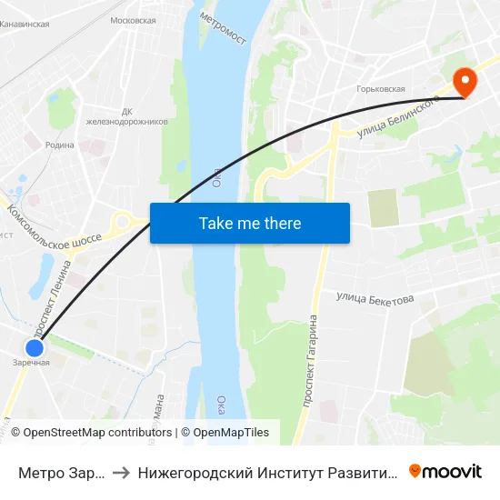 Метро Заречная to Нижегородский Институт Развития Образования map