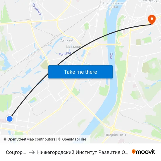 Соцгород 1 to Нижегородский Институт Развития Образования map