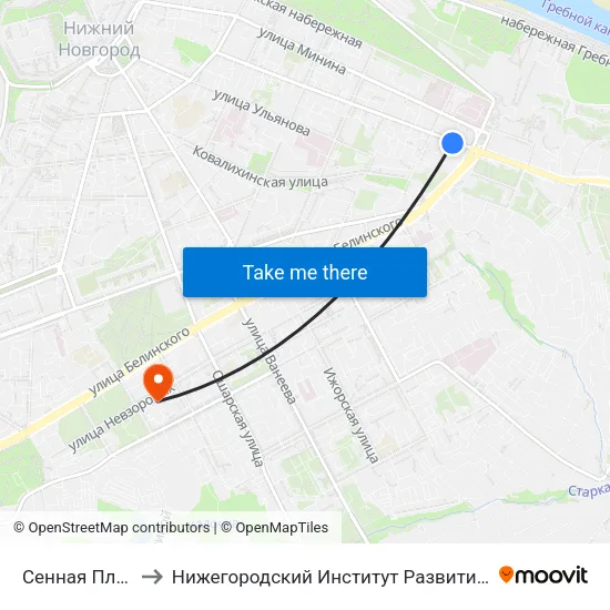 Сенная Площадь to Нижегородский Институт Развития Образования map