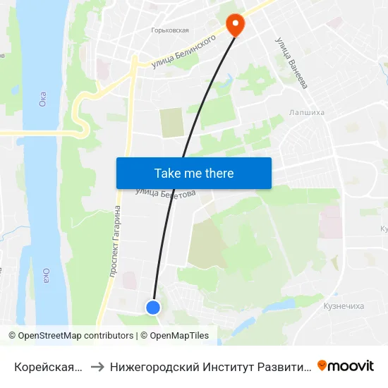 Корейская Улица to Нижегородский Институт Развития Образования map