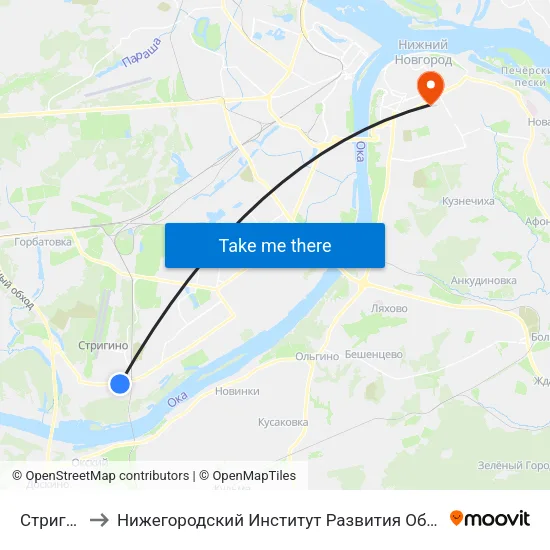 Стригино to Нижегородский Институт Развития Образования map