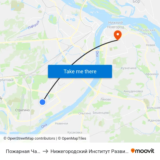 Пожарная Часть №72 to Нижегородский Институт Развития Образования map