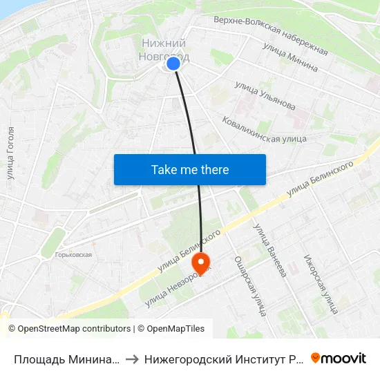 Площадь Минина И Пожарского to Нижегородский Институт Развития Образования map