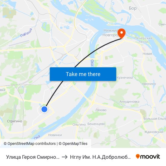 Улица Героя Смирнова to Нглу Им. Н.А.Добролюбова map