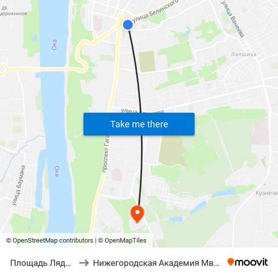 Площадь Лядова to Нижегородская Академия Мвд Рф map