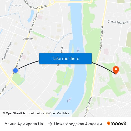 Улица Адмирала Нахимова to Нижегородская Академия Мвд Рф map