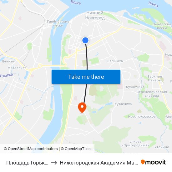 Площадь Горького to Нижегородская Академия Мвд Рф map