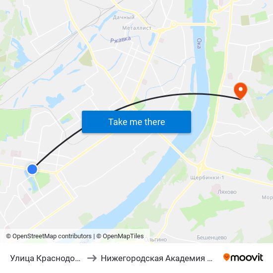 Улица Краснодонцев to Нижегородская Академия Мвд Рф map