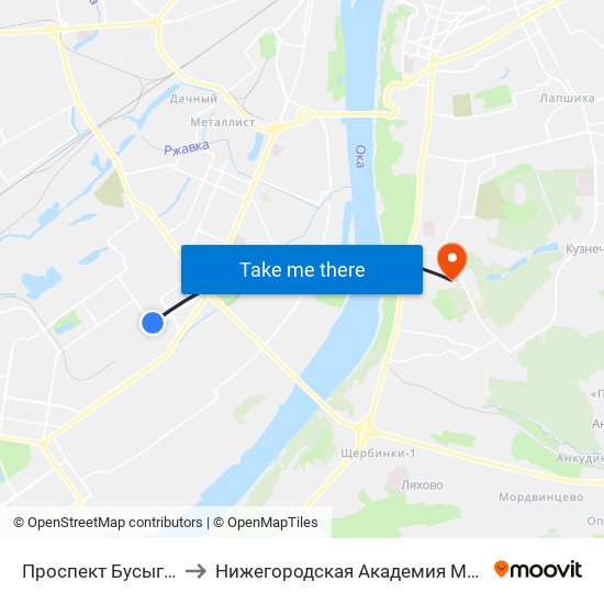 Проспект Бусыгина to Нижегородская Академия Мвд Рф map